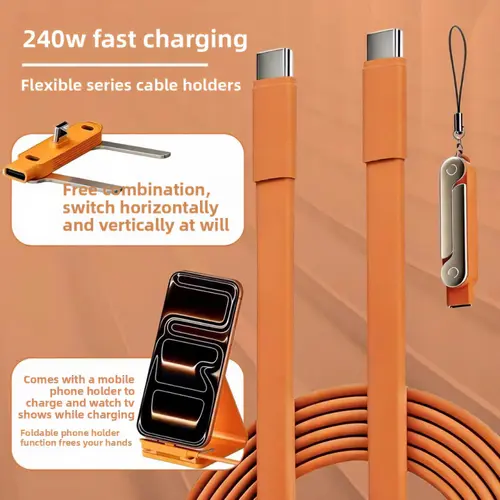 240W SuperCharge 2-in-1 Detachable Type-C Cellphone Charging Cable - Zinc Alloy Silicone Cable with Rotating Invisible Stand, Single-Head Extend Charger for Apple Phones, Ideal for Gaming & Car Use (Phone Accessory), Yes,back to school,back to school haul