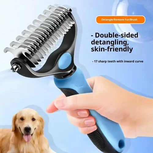 iHubei Double-Sided Undercoat Rake Deshedding Brush - Dematting Fur Tool for Dogs & Cats, Extra-Wide Grooming Tool for Long-Haired Dogs, Reduces Shedding by Up to 95%