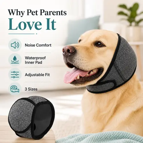 Comfortable 1-Piece Water-Resistant Dog Hoodie Wrap - Keeps Ears Dry, Ear Protection for Swimming, Blow Drying, Noise Reduction for Fireworks, Grey, Grooming, Bathing, One-Piece