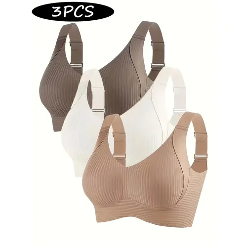 Women's Seamless Striped Plain Sports Bra (3/1-PCS), Medium Support, Moisture-Wicking Smooth-Fit, Breathable, Adjustable Straps - All Seasons Bras for Women, Ideal for Yoga, Casual Wear, Sports Bra For Women,travel essentials,camping essentials