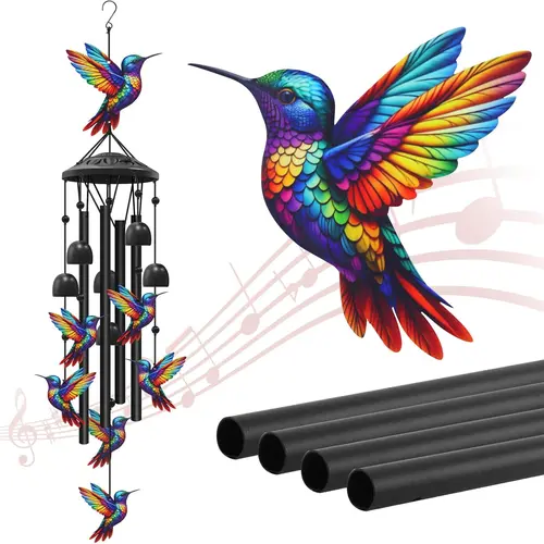 36in Black Metal Artisan Wind Chime - Tuned Aluminum Tubes, Waterproof Cord, Acoustic Elegance, Durable Garden Decor for Porch, Gift of Memory for Father’s Day
