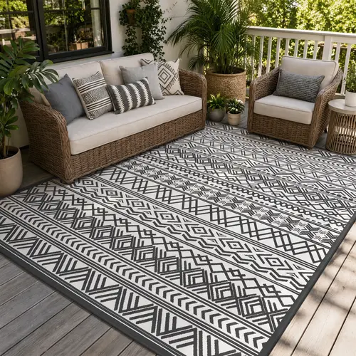 [CLEARANCE] MontVoo Outdoor Patio Rug, Flatweave Textured Design, Non Slip Outdoor Carpet for Deck Porch, Backyard, Balcony, Vacuum, 4X6 Ft,back to school,dorm essentials,home decor,home essentials,sohochic