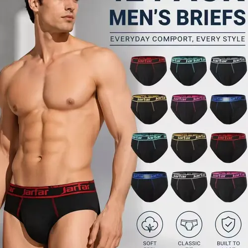 12-Piece Men's Colorful Waistband Trunk Set, Comfortable High Elasticity Triangle Underwear, Ideal for Daily Wear & Active Lifestyle, Elastic Knit Underwear