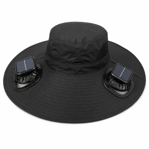 2026 New Solar Fan Hat, Wide Brim Cooling Sun Hat with UV Protection, USB Rechargeable Dual-Power Personal Fan, Water-Resistant Outdoor Bucket Hat for Hiking, Fishing, Camping, Sporting Events & Summer Travel