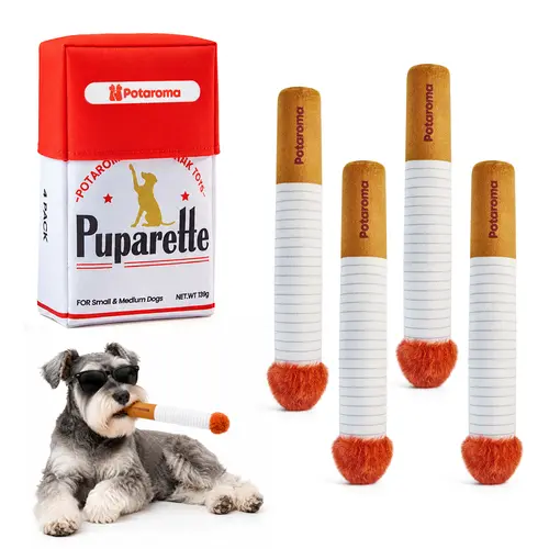 Potaroma 4 Pack Soft Squeaky Plush Dog Puff Sticks with Storage Treat Box, Funny Enrichment Interactive Chew Toys for Gentle Small Medium Dogs, Pet Birthday Gift