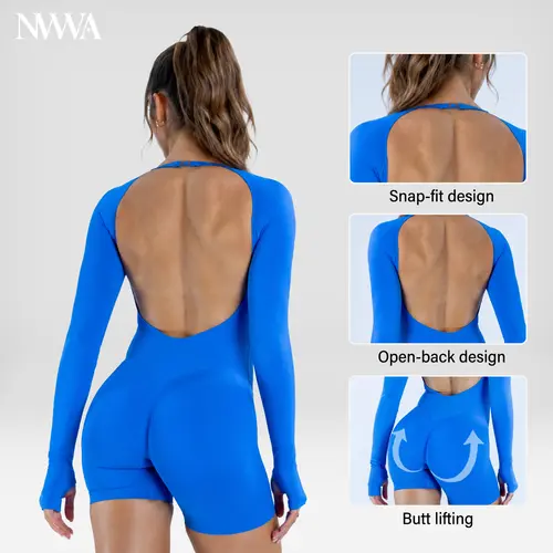 Women's High-Stretch Long Sleeve Sports Jumpsuit - Tight Yoga Jumpsuit with Tummy Control, Butt-Lifting Built-in Pads, Skinny Unitard for Gym & Fitness, Female Shapewear Bodysuit, Jumpsuits For Women
