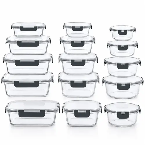 AISOON 24-Piece High Borosilicate Glass Food Storage Containers with Lids - 12-Pack Airtight Leakproof Minimalist Kitchen Gadgets, BPA-Free, Microwave Reheat Safe, Oven/Freezer/Dishwasher Safe, Fridge Organization, Packing Lunch for My Kid (Black)