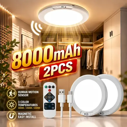 Rechargeable Ceiling Light 1/2/4-Pack, 3 Color Modes, Motion Sensor with Remote, Wireless Battery-Operated Magnetic LED Lights for Shower, Closet, Pantry, Shed, Hallway, Porch, Garage summergarden,campingessentials,outdoorfurnitureset,campinggear