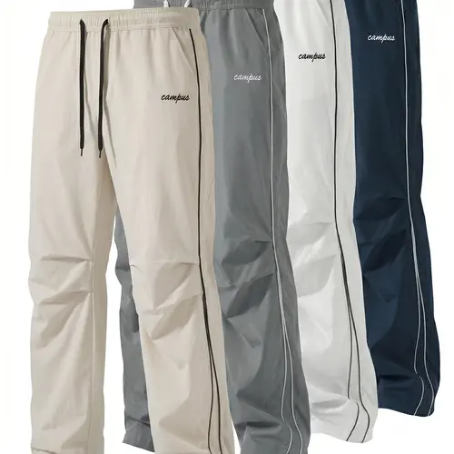 4-Pack Men's Summer Lightweight Straight-Leg Pants, Drawstring Elastic Waist, Breathable Woven Fabric, Durable, Versatile for Sports & Daily Casual Wear, Summer Must-Have Trousers
