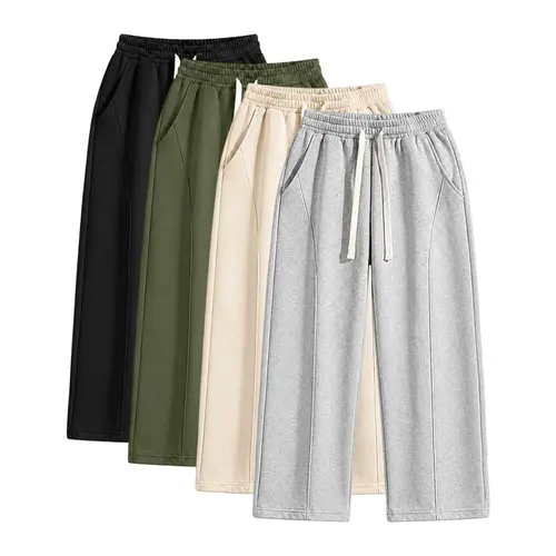 Men's Plain Polyester Warm-Lined Athletic Trousers, Casual Sportswear Sweatpants with Adjustable Ultra-Wide Drawstring Waist, Baggy Wide Fit for Autumn-Winter School & Everyday Wear, Casual Sportswear Pants, Back To School Haul