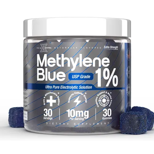Peak Revival-X Gluten-Free Chewable Raspberry Methylene Blue Gummies - 10mg Per Serving, USP Pharma Grade 1%, Lab Tested Brain Health Cognitive Boost, Peak Energy Nutrition Supplement, Antioxidant Support - 30 Pieces, Natural