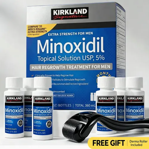 Kirkland Minoxidil 5% Regrowth Serum for Men - Clinical Strength Hair Loss Product, Lengthening Hair Growth Liquid for Androgenetic Alopecia, 3-Month Supply, Nourishes Roots, Boosts Volume, Dermatologically Verified