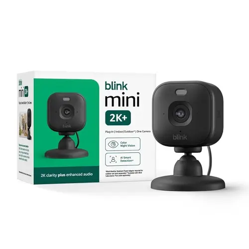 Blink Mini 2K+ 1 Camera, Black, Indoor Cameras For Home, Surveillance Camera