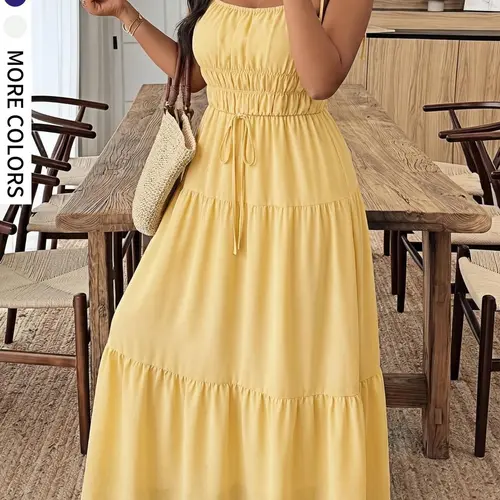 Boho Casual Long Tiered Ruffled Dress with Bows, Elegant, Romantic and Feminine, Perfect for Summer Parties