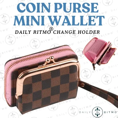 DAILY RITMO Women's Exquisite Compact Mini Travel Wallet (12 x 8 x 4 cm) - Chic Pink Plaid PU Leather, Rose Gold Zipper, Lightweight, Premium Design, Elegant Coin Holder/Purse, Mini Travel Products Accessory Gift for Women