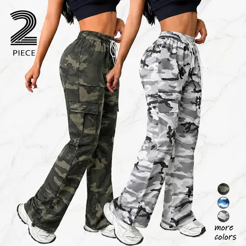 Women's Athletic Cargo Bottoms - Large Pocket Design, Elastic Waistband With Drawstring, Breathable Comfortable Camouflage Pants For Outdoor Leisure, Camping.Summervibes