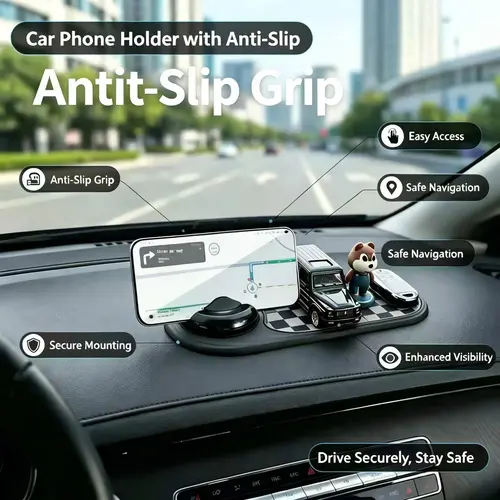 【DealsForYouDays】Universal Anti-Slip Car Dashboard Mat with 360°Rotating Phone Holder - Multi-FunctionalOrganizer Pad for Phones, Sunglasses, Keys, andDaily Essentials 1 CarPlay Screen Slot MountInterior Accessories