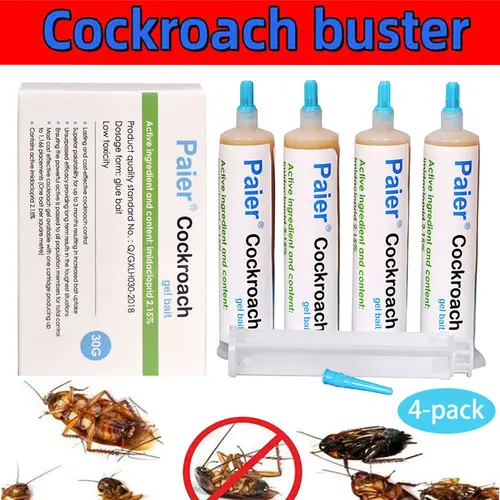 4-Pack Roach Control Set - Indoor Infestation Solution with Bait Station, Repellent, 30g Gel (1 Dropper, 2 Nozzles) for American, German & Major Cockroach Species