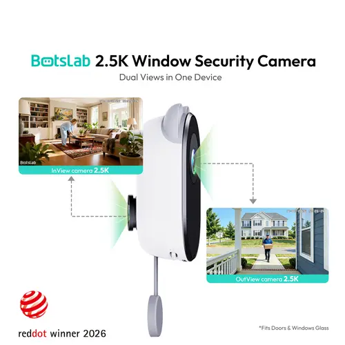 BOTSLAB Dual-Lens 4MP Window Home Security CCTV, 2560x1440 Surveillance Camera, No-Drill Indoor Mount, TrueColor Night Vision, Anti-Glare, AI Motion Detection Camera, 24/7 Recording, Quick Install, 5GHz & 2.4GHz Wi-Fi, Smart Home Gadgets