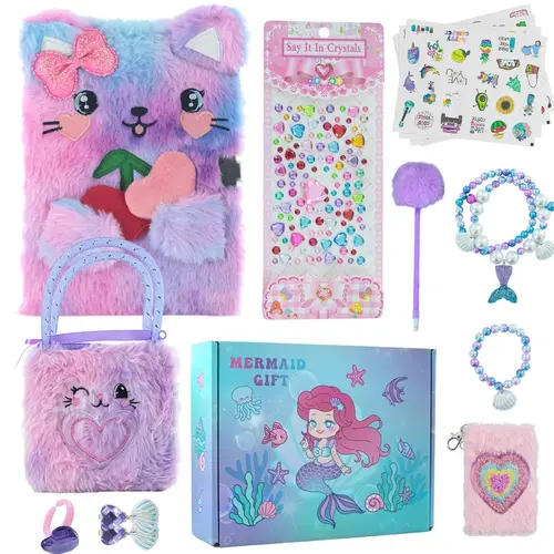 Cat Diary with Lock, Gift for 6 7 8 Year Old Girl, Secret Diary Journal Notebook with Coin Purse, Multicolored Pen, Post-it Note, Stickers, Practical Gift for Birthday (A Happy Cat)