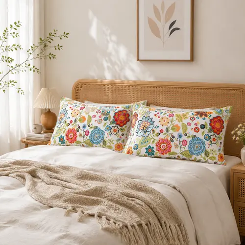 Bedlifes Brushed Microfiber Floral Pillowcases 2 Pack, Cooling Soft Pillow Covers with Envelope Closure, Queen & King