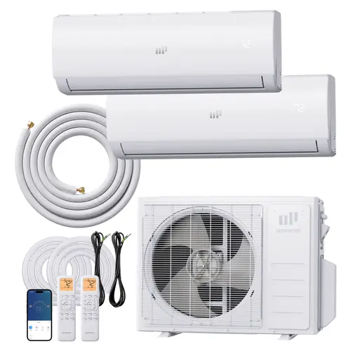 Upstreman Mini Split AC System – Single-Zone & Multi-Zone Air Conditioners, 12K–28K BTU, 20 SEER2 Inverter, 115V/230V, Wall-Mount Complete Kit with Installation Accessories (White/Silver) – Heater, Cooler, Dehumidifier