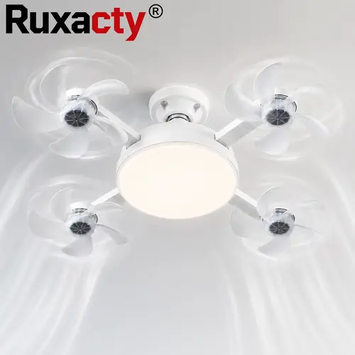 19.7-Inch Contemporary Screw-In Ceiling Fan Light with Remote Control, Foldable 4-Blade E26 Medium Base, Quiet Cooling Ceiling Fan with Built-In Lighting, Easy Installation for Everyday Bedroom, Kitchen Use