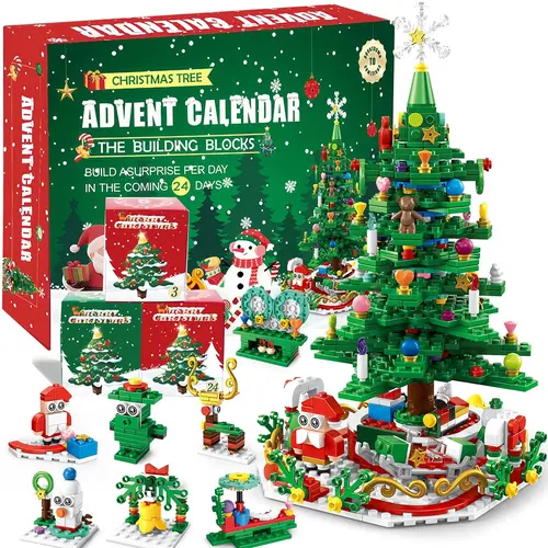 Christmas Advent Calendar Building Blocks | 24or12 Days Countdown Blind Box, 12/8/4Boxs Building Block Decorations, 24-in-1 Xmas Bricks Kit, Santa & Christmas Tree Building Toy, Kids Holiday Gift, Optional (24boxs/12boxs/8boxs/4boxs)