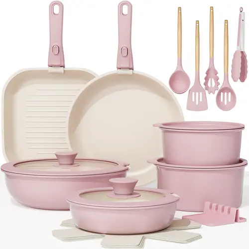 Astercook 22PCS Ceramic Nonstick Coating Cookware Set - Aluminum Cooking Pot Sets with Lids, Detachable Handle, Steak & Egg Frying Pans, PFOA-Free, Oven Safe for RV Kitchen
