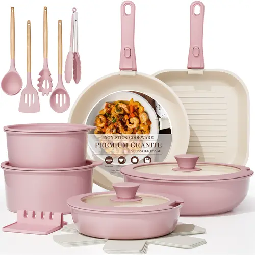 [Official] Astercook 23pcs Detachable Handle Nonstick Cookware Set- Featuring Frying Pans, Saucepans, Steamer, Silicone Shovel Spoon Steak Frying Pan & Egg Pan, PFOA-Free, RV Kitchen Cooking Pot And Pan Set, Pots And Pan Set, Nontoxic Cookware Sets