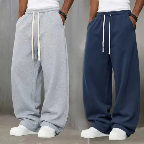 Men's 2-Pack Ultra-Soft Sweatpants, Oversize Wide-Leg Casual Fit with Drawstring Waist for Gym, Basketball, and Running, Sweats