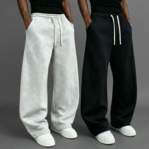 Men's Athletic Pants 2 Pack, Beige Wide-Leg Loose Fit Sweatpants with Drawstring Waist, Ultra-Soft Mens Clothing for Running & Fitness, Fashion Apparel, Clothes, Athleisure Fitness Pants, Baggy Jogging Pants