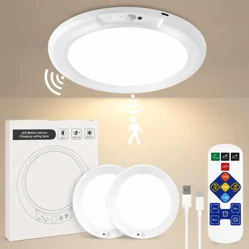 Motion Sensor Ceiling Light Rechargeable with Remote, Magnetic Wireless Ceiling Light Battery Powered Closet Light for Stairs Bathroom Hallway Porch Garage Patio Indoor Outdoor Use 4/2 Pack chandelier crown motionsense shower room kitchen recessed 