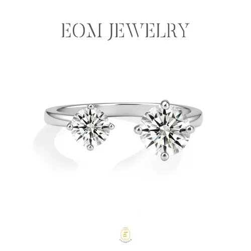 Moissanite 1.5ct Twin Flame Open Toi et Moi Ring Silver-Plated Jewelry Wedding Engagement Anniversary Valentine's Day Birthday Gift Daily Wear