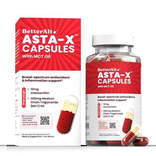 BetterAlt Asta-X Capsules | Antioxidant & Anti-Inflammatory Support for Skin, Eyes & Brain | Advanced Beadlet In-Liquid Technology