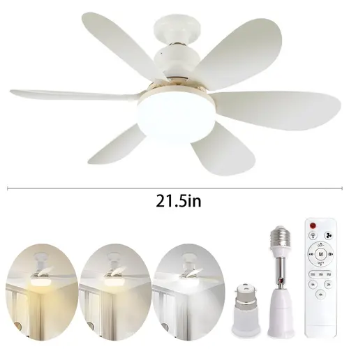 Socket Ceiling Fan Light with Remote Control, E27 & B22 Base 100W Dimmable LED, 3000K-6500K Color Temperature, 3-Speed Silent Tool-Free Fan, Moving Essentials, Apartment Essentials for New Home outdoor mount small