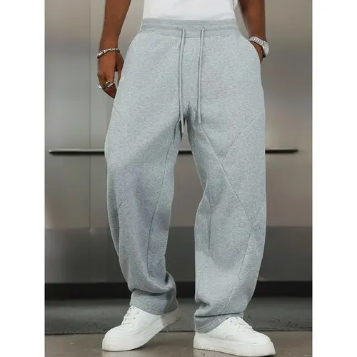 Men's Oversized Wide Leg Sweat Pants, Curved 3D Seam Stitching Elastic Drawstring High Waist Loose Fit Joggers, Smooth Draping Breathable Streetwear Casual Baggy Trousers for Men All Season Daily Wear