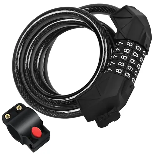 Bike Lock Cable with Combination,High Security 5-Digit Resettable Combination Bicycle Lock Duty Anti Theft,for Electric Bike, Escooter, Motorcycle,Door