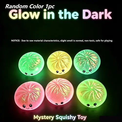 Glow in The Dark Dumpling Squishy Toy, Soft Silicone Stress Relief Squeeze Toy, Glitter & Fluorescent Powder Filled Sensory Toy, Cute Kawaii Play Toy for Kids Adults, Novelty Party Gift