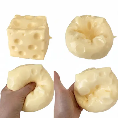 Moldable Cheese Squishy Toy, Non-Rebound Vaseline Squeeze Toy, Soft Anxiety Relief Fidget Toy, Realistic Food-Shaped Stress Ball for Kids & Adults, Cute Desk Novelty Toy