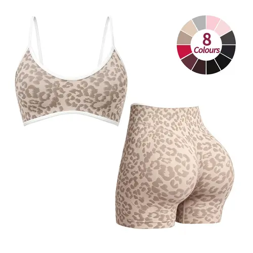JGS1996 Women's 2 Pieces Workout Sets Summer Sports Leopard Bra Top & High Waist Biker Shorts Sets Breathable Comfortable Activewear for Yoga Fitness Gym Workout Running Summer Pilates Yoga Wear Sweatsuit Outfits