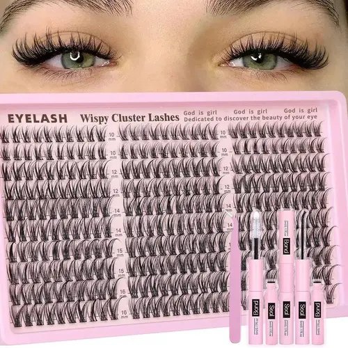 Wispy Lash Clusters Kit, 300pcs C Curl 10-16mm Individual Lashes, Natural DIY Eyelash Extension Kit (Beauty & Personal Care Makeup Tool)
