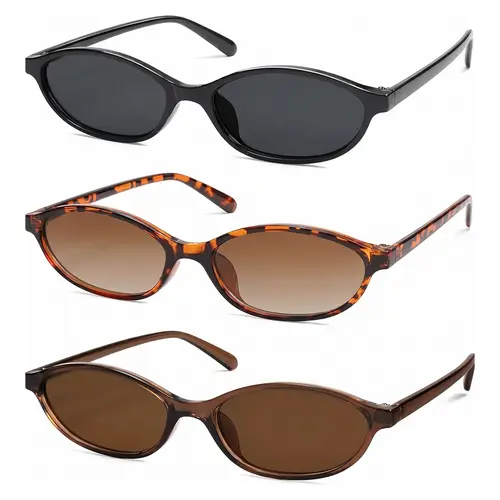 3 PCS Retro Oval Cat Eye Sunglasses for Women, Y2K 90s Trendy Narrow Frame Sunnies, Lightweight Vintage Fashion UV Protection Shades,back to school,back to school haul
