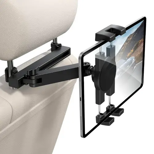 Car Headrest Tablet Mount - 3-in-1 Adjustable Extension Arm, 360-Rotatable, Easy Installation, 0.78in, for Kids, 4.7-12.9" Devices (iPad Pro, Air, Mini 5, Galaxy), Back Seat iPad Stand Mounts & Holders, Car Entertainment Screen Bracket, Watch Party Use, I