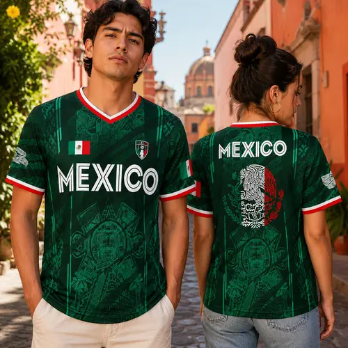2026 Mexico Soccer Jersey,  Chichén Itzá Pyramid Graphic Retro Soccer Jersey, All over Print, Casual Style for All Seasons, Classic Throwback Jersey Sportswear Top,summerwins,father'sdaygifts