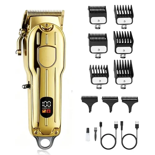 DEBARK Professional Steel Wireless Barber Clippers with 1800mAh Battery - R-Blade Safe, 0.45-2mm Adjustable, 4-Gear Damping, 3H Runtime, Charger - Cordless Home Kit for Fades, Carving - Smooth Mens Gifts Hair Trimmer