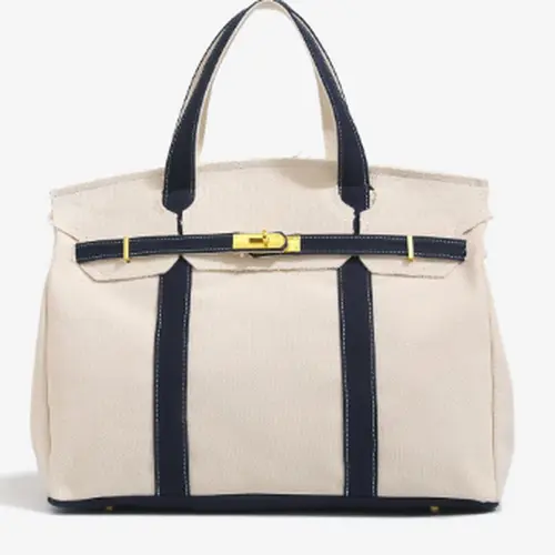 2026 New Arrival Canvas Tote Bag for Women Luxurious Niche Design Color-Blocked Handbag Spacious Commuter Tote Versatile Everyday Bag with Intentional Distressed Look & Lightweight Material