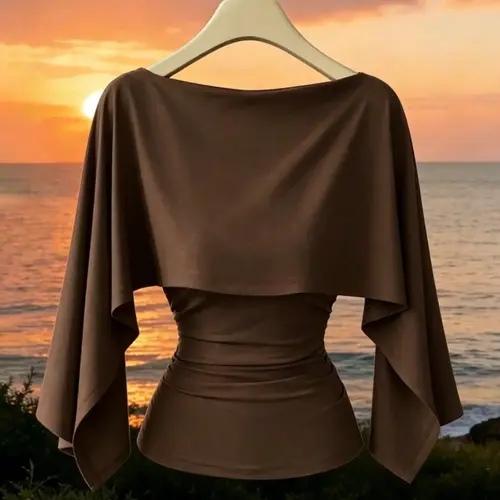 Women's Shawl-Style Sleeveless Stretch Knit Top, Chic Waist Cinching Daily T-Shirt