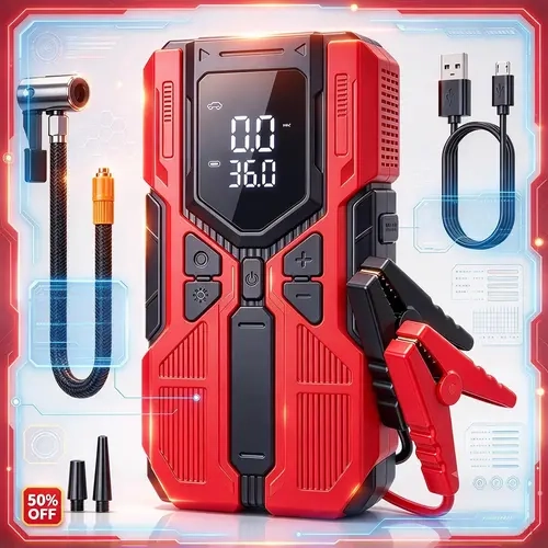 【ToolUpgrade】Portable Car Jump Starter 4000A UltraSafe with 200PSI Tire Inflator, 15000mAh Emergency Starter, Diesel Engines, LED Light, Upgraded Cooling Fan & Motherboard (FCC、CE) - Car Emergency Kits!