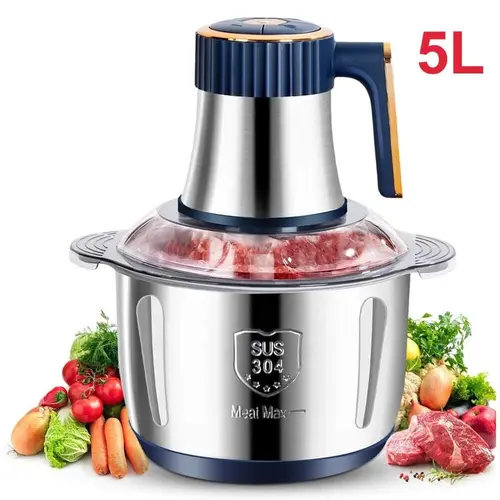5L Large Capacity Meat Grinder - 500W High-Power Mincer, Versatile Food Processor with 5-Speed Gear Regulation, Push Button, Transparent Cover, Chopping for Ground Beef, Home Kitchen Tool for Noodle Making